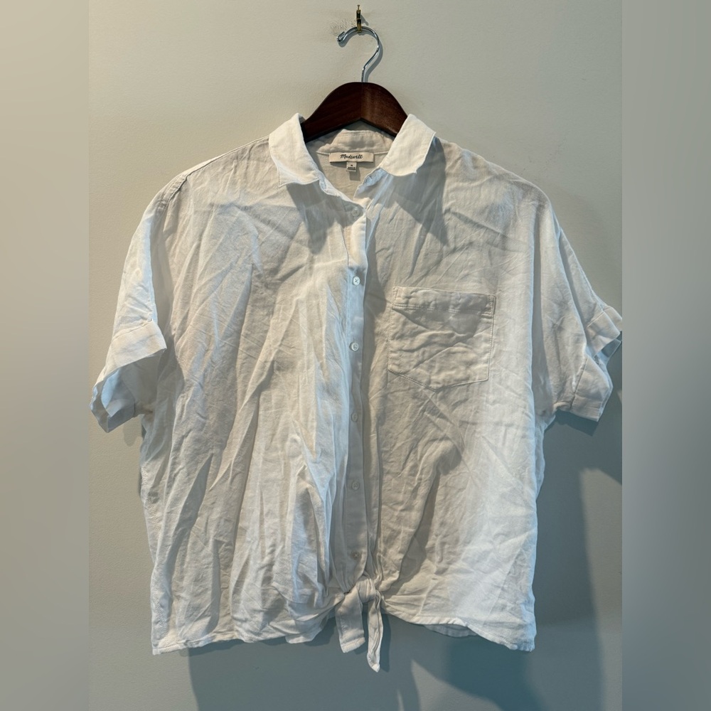 Madewell Women's White Tie-Front Blouse Size M